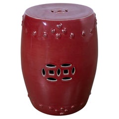 Traditional Asian Garden Stool or Plant Stand from Gumps Oxblood Glazed Ceramic