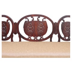 Traditional Asian Influenced Solid Dark Wood Carved Bench / Sofa 1940's