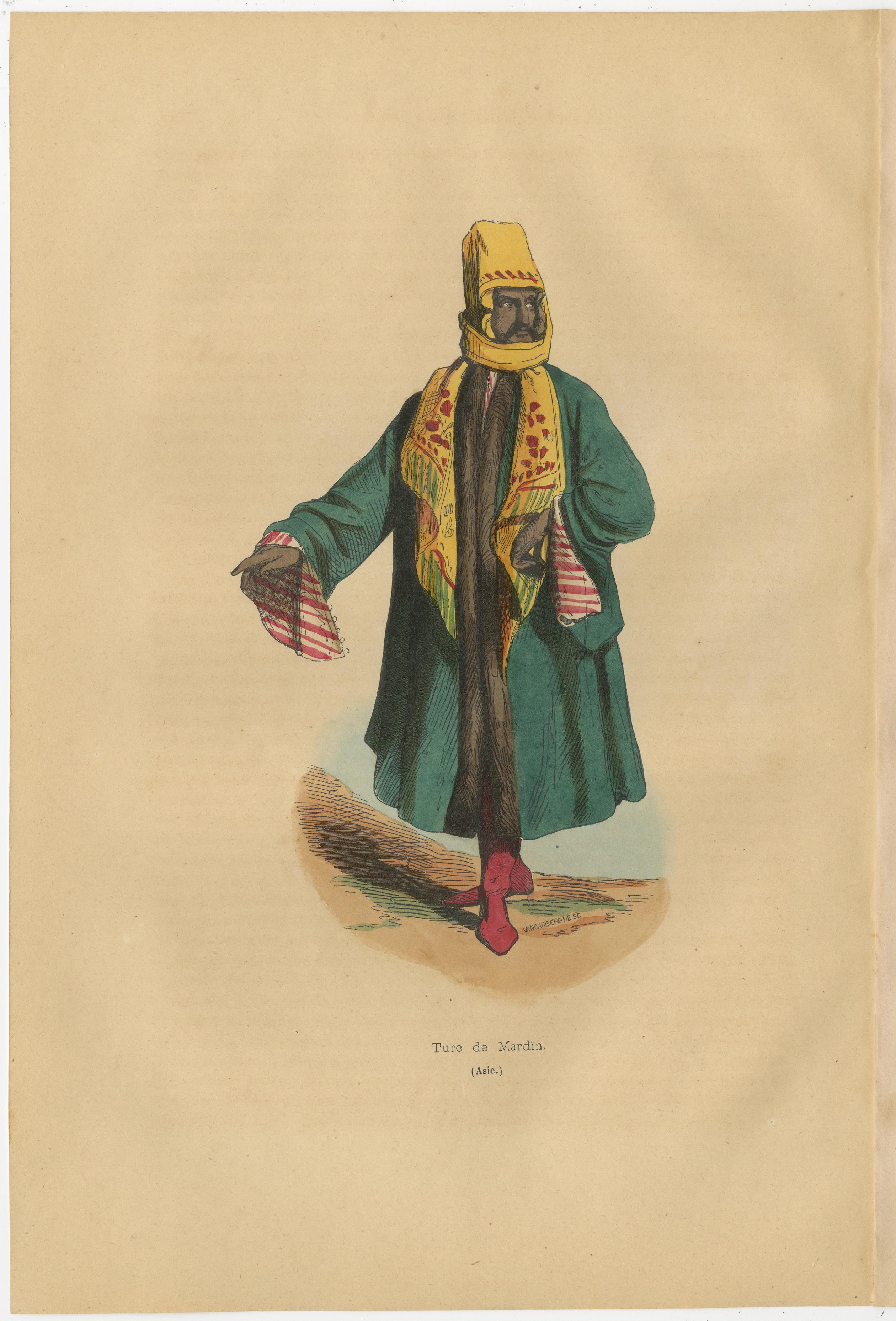 Abbigliamento tradizionale di un uomo di Mardin in Turchia in una litografia del XIX secolo in vendita 1