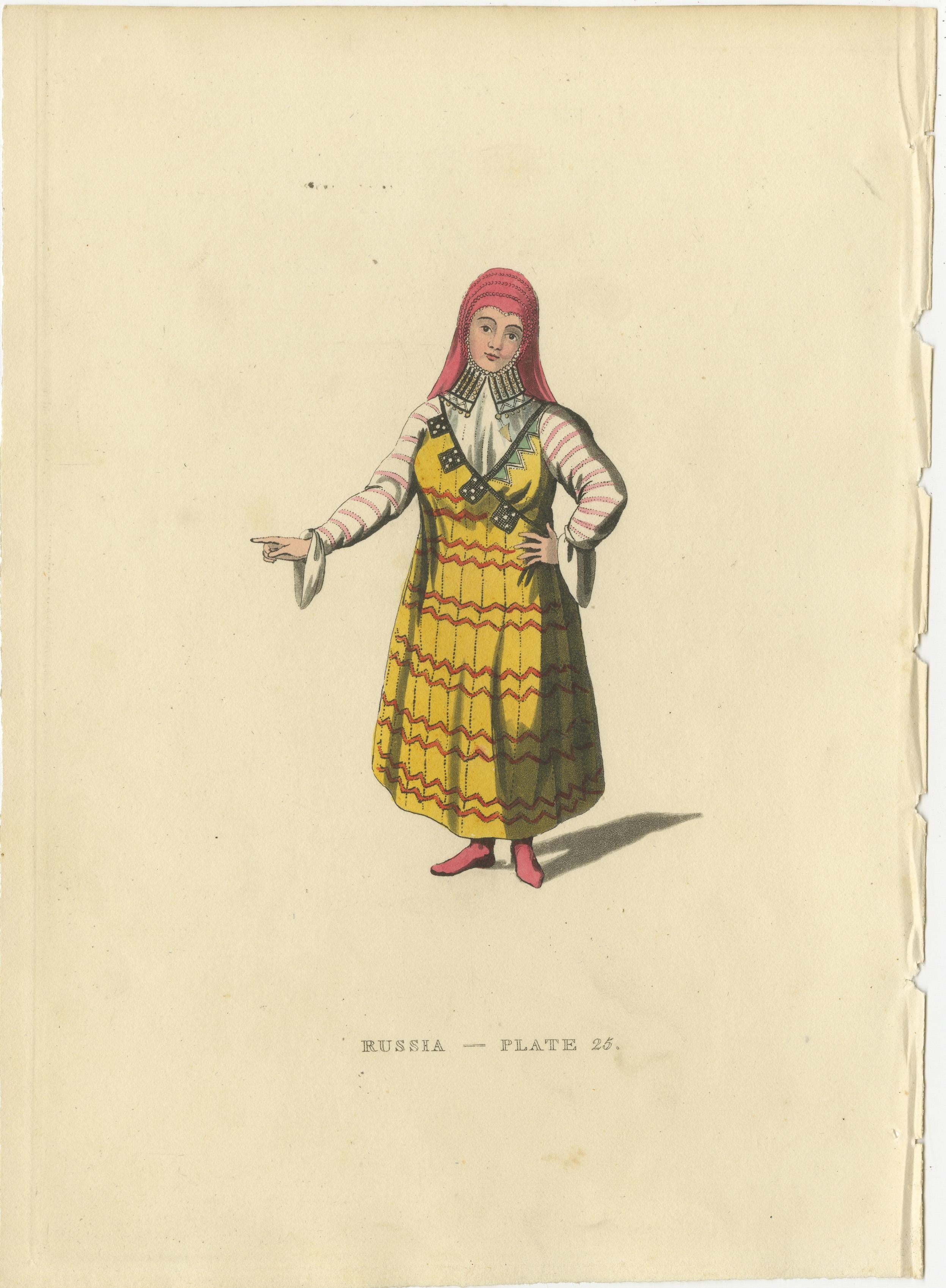 Traditional Attires of Early 19th Century Russia: A Visual Record in Engravings In Good Condition For Sale In Langweer, NL