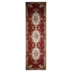 Traditional Aubusson Carpet Red Needlepoint Runner Handmade Floral Rug