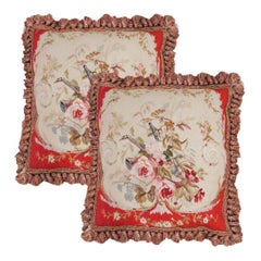 Traditional Aubusson Cushion Cover Handmade Unique Red Pillow Case