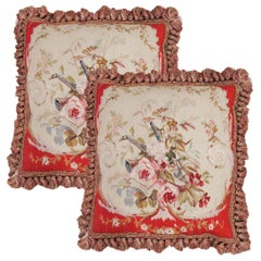 Traditional Aubusson Cushion Cover Handmade Unique Red Pillow Case