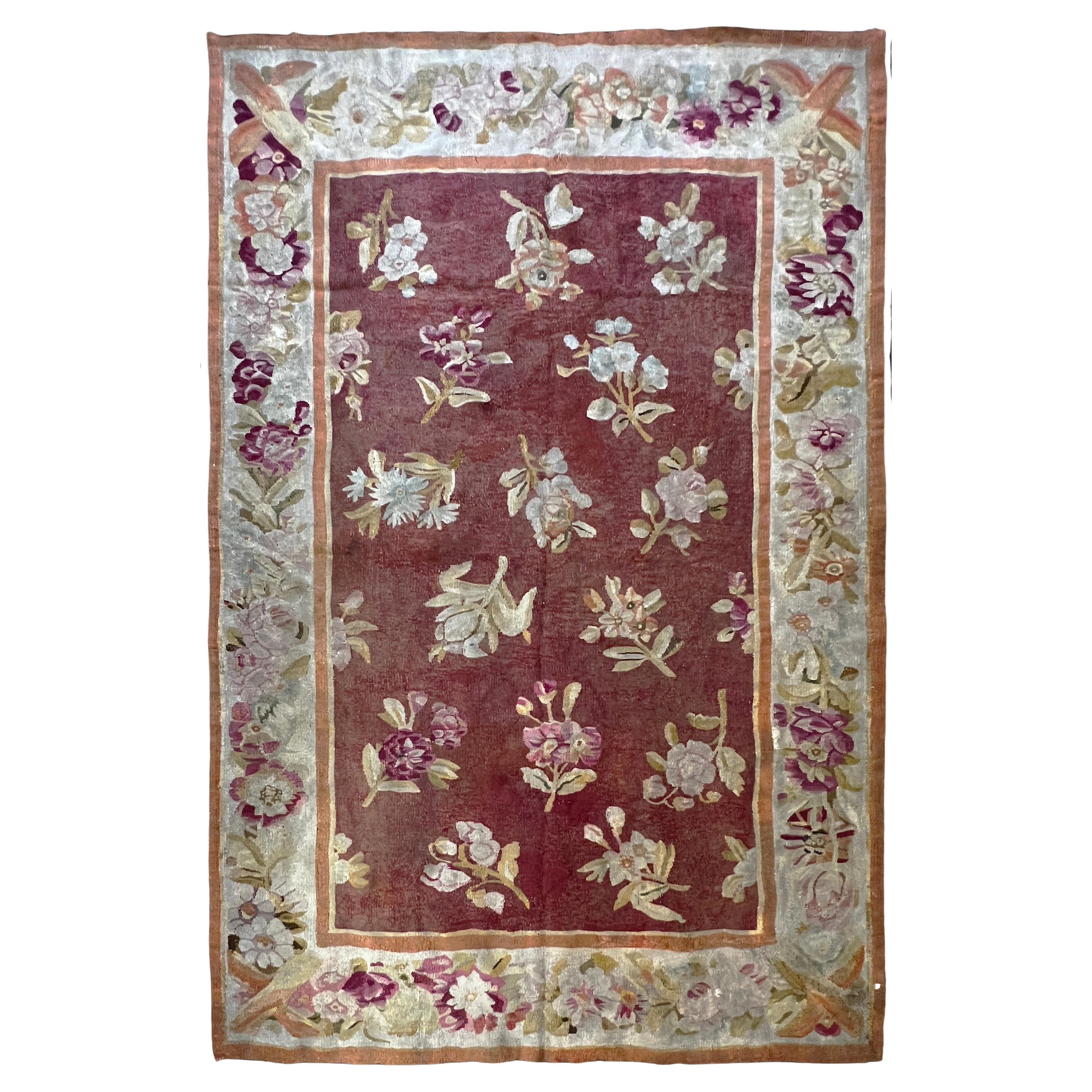 Traditional Aubusson rug flat weave style small - N° 879 For Sale
