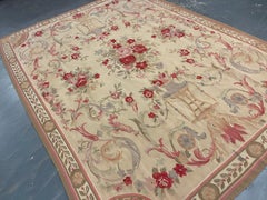 Tappeto Aubusson tradizionale Rosa Beige Tessuto a mano Tappeto floreale in lana Tappeto da salotto