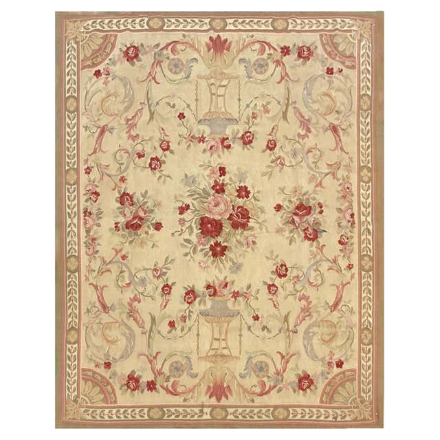 Rococo Aubusson Rug Beige Pink Handwoven Carpet Wool Livingroom Rug ...