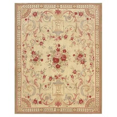 Alfombra Aubusson Tradicional Alfombra Tejida a Mano Beige Rosa Alfombra Floral Lana Salón