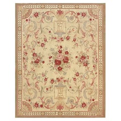 Vintage Traditional Aubusson Rug Pink Beige Handwoven Floral Carpet Wool Livingroom Rug 