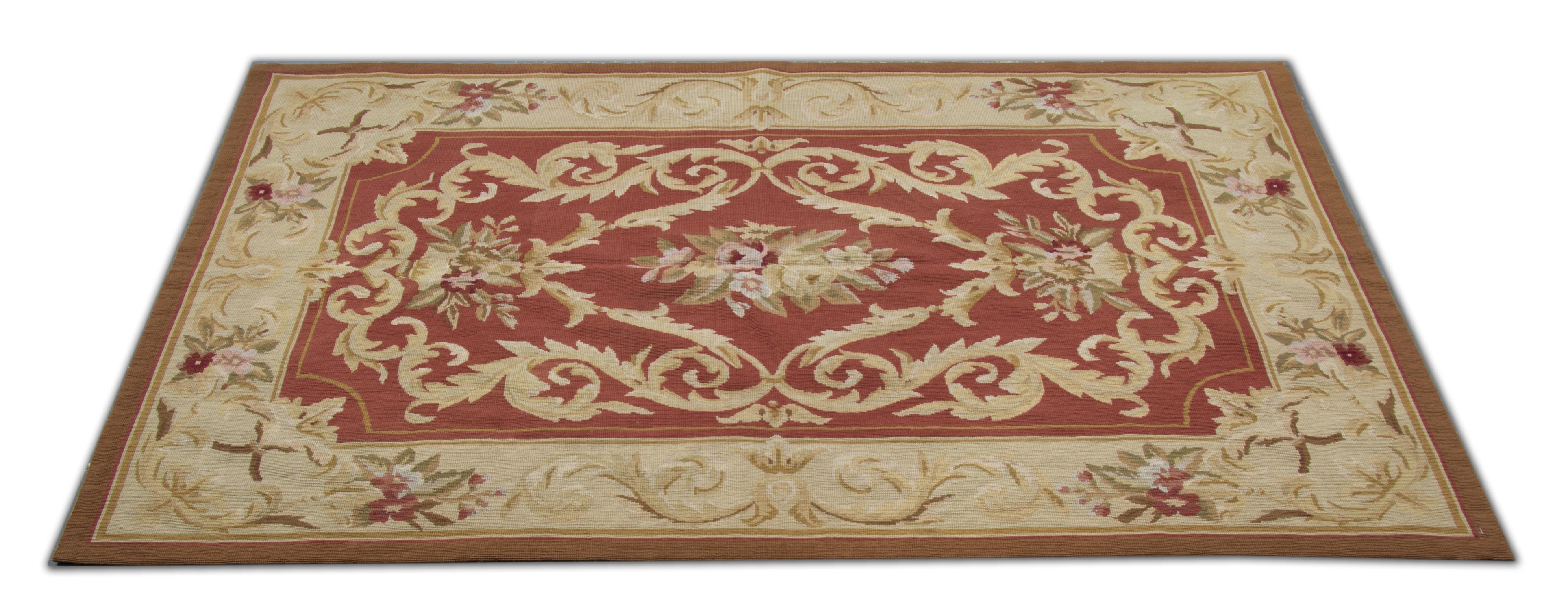 Chinese Traditional Aubusson Style Rug Area Carpet Handwoven Wool Needlepoint For Sale