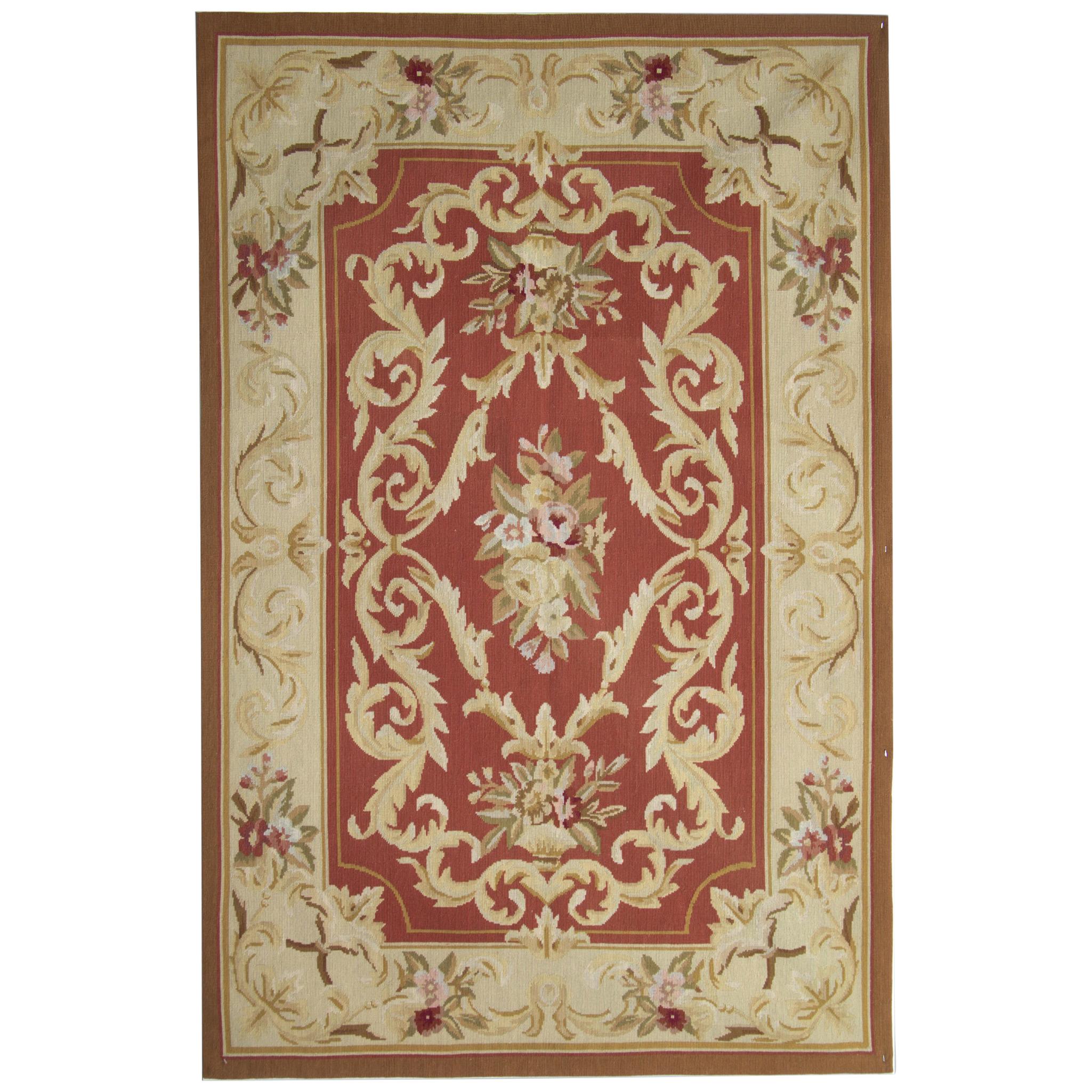 Traditional Aubusson Style Rug Area Carpet Handwoven Wool Needlepoint For Sale