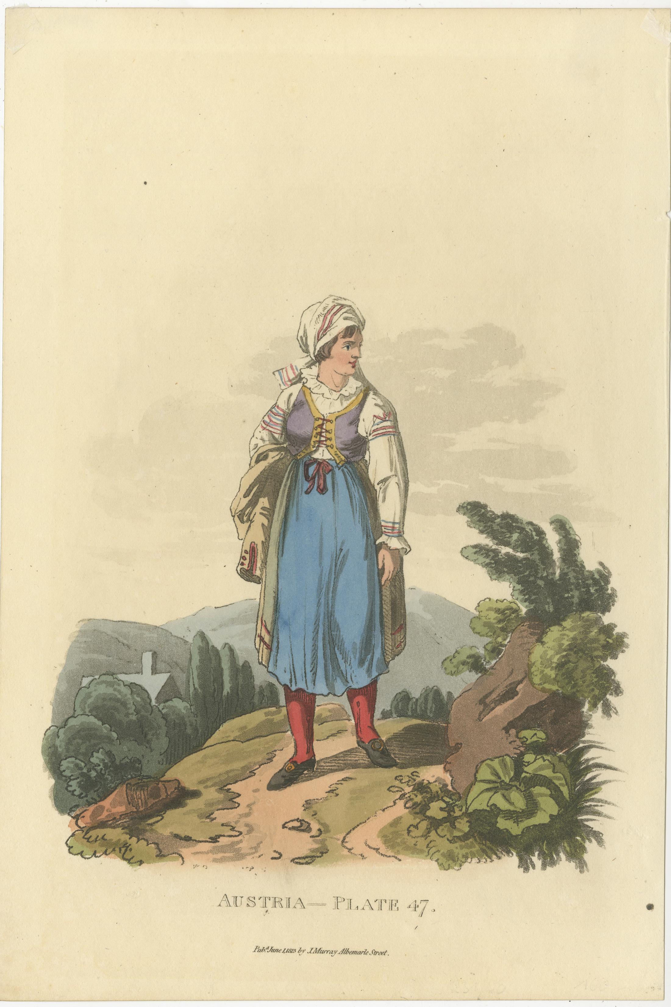 Traditional Austrian Folk Costumes: Vibrant Regency Era Fashion from 1804-1808 In Good Condition For Sale In Langweer, NL