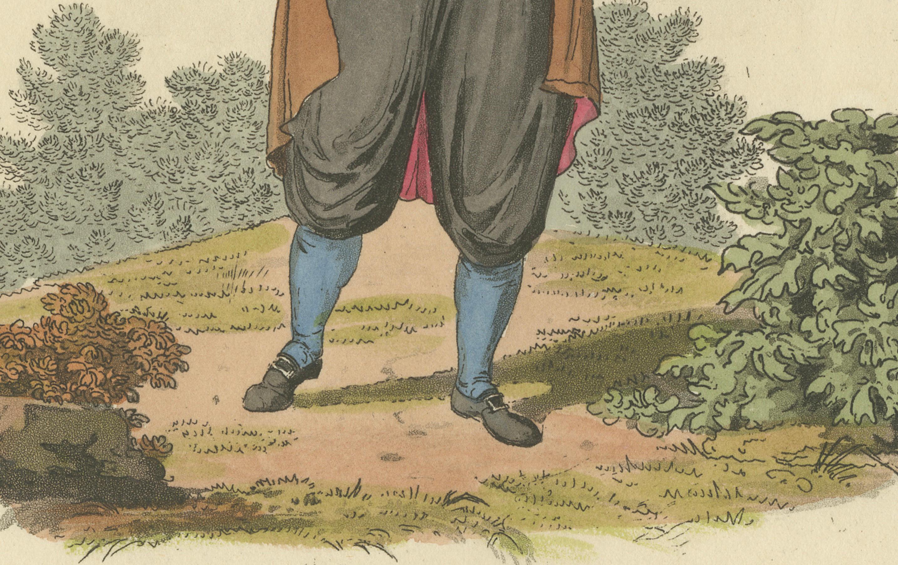 Traje Tradicional Austriaco Masculino: La Moda de la Época de la Regencia de 1804-1808 Grabado en venta