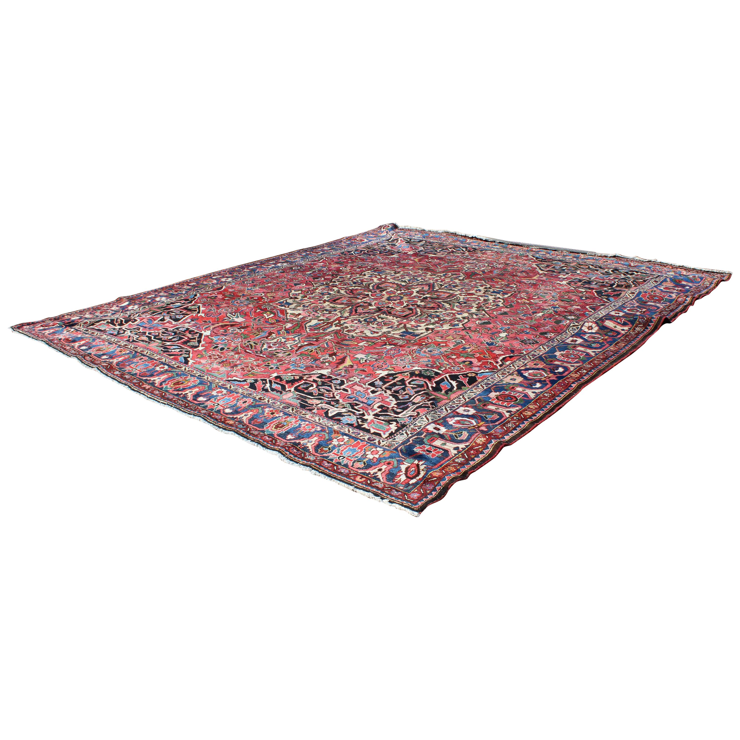 Traditional Bakhtiari Wool Iranian Persian Area Rug Carpet Rectangular Red For Sale