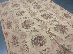 Traditional Beige Aubusson Rug Handwoven Carpet Wool Needlepoint Livingroom Rug