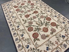 Traditional Beige Carpet Aubusson Rug Floral Handwoven Wool Needlepoint Rug