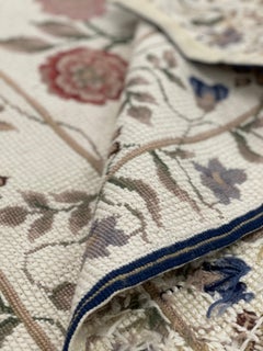 Tappeto tradizionale beige Tappeto Aubusson floreale tessuto a mano in lana a punto d'ago