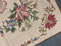 Traditional Beige Carpet Repeat bunch of Flowers Rug Needlepoint Livingroom Rug