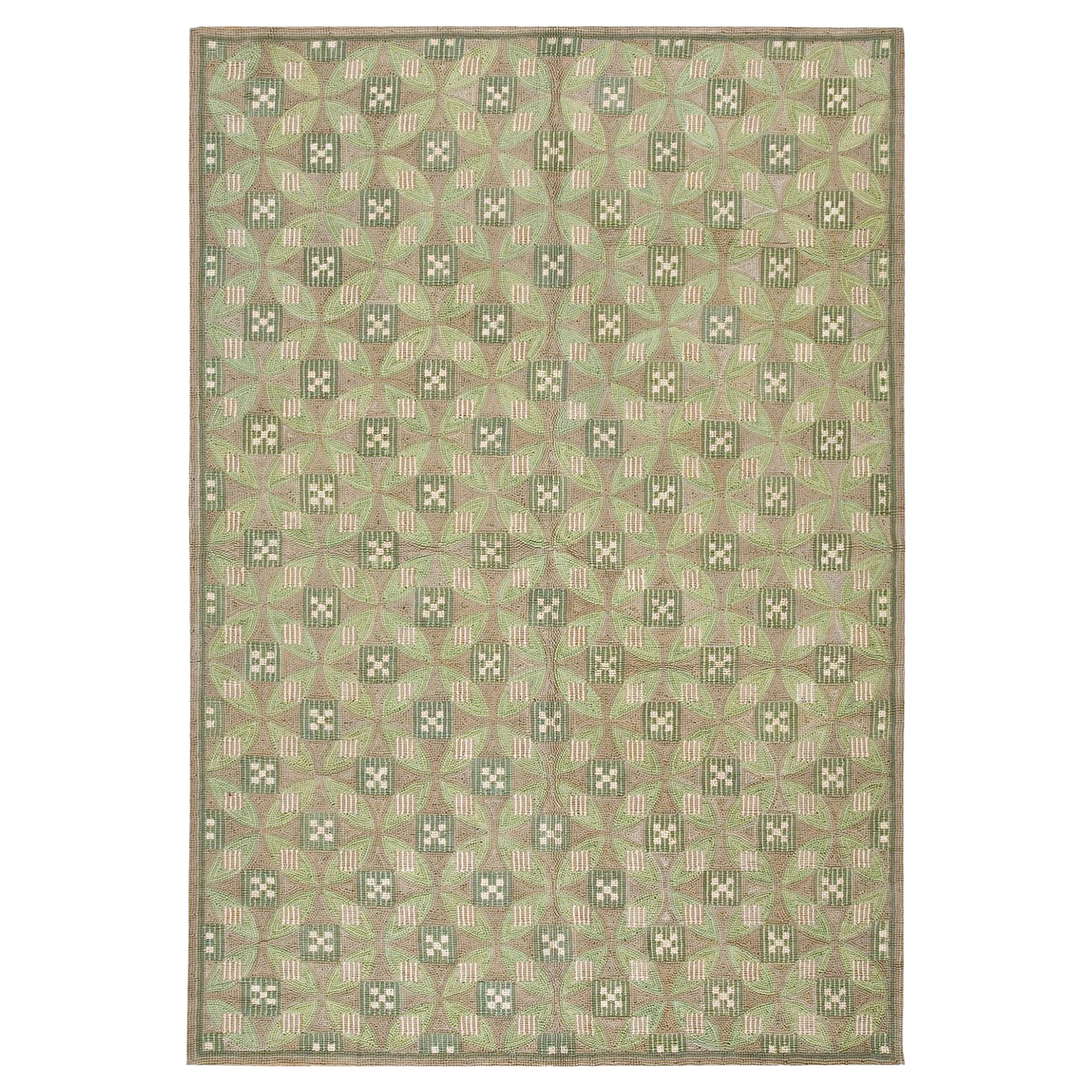 Traditional Beige Color Contemporary Handmade American Hooked Rug 6 x 9