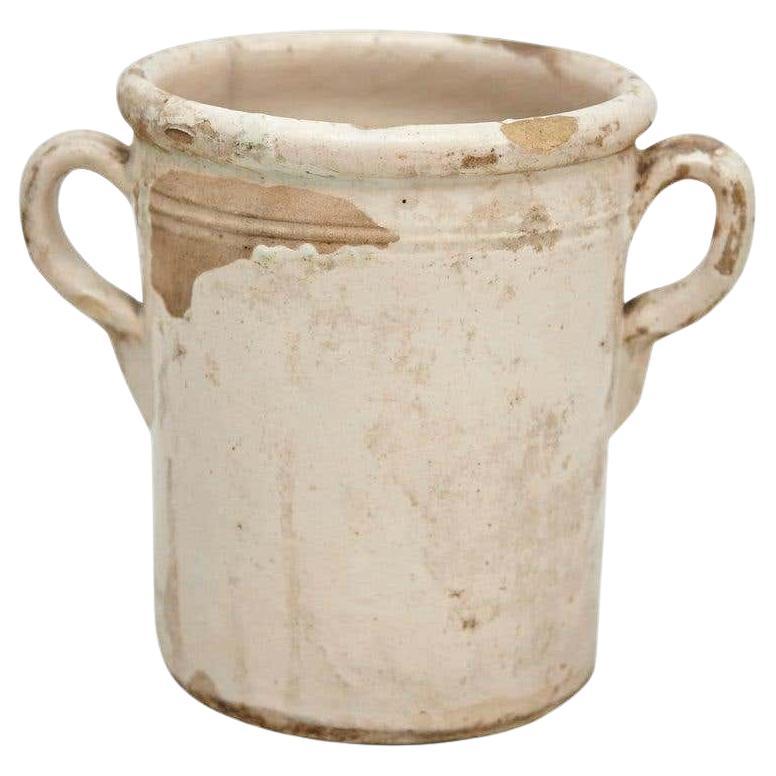 Traditional Beige Lacquered Rustic Spanish Ceramic For Sale