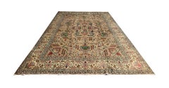 Tapis traditionnel beige rustique en laine Tapis oriental crme