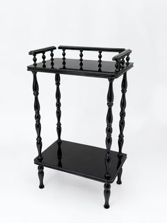 Traditional Black Lacquer Two-Tier Side Table with Spindle Gallery