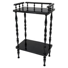 Traditional Black Lacquer Two-Tier Side Table with Spindle Gallery