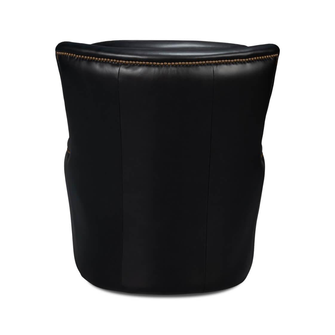 Classique américain Chaise pivotante traditionnelle en cuir noir en vente