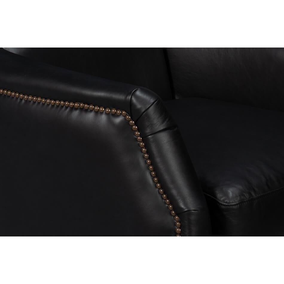 Traditional Black Leather Swivel Chair For Sale 1