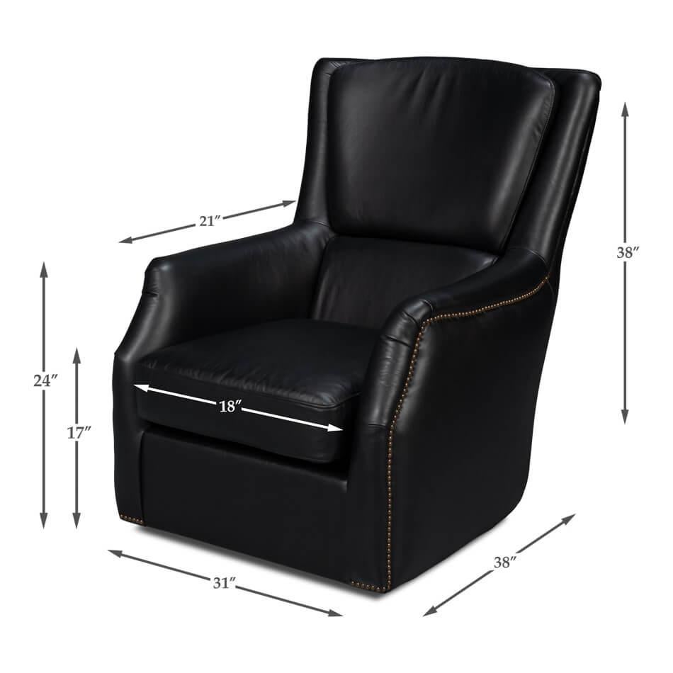 Traditional Black Leather Swivel Chair For Sale 2