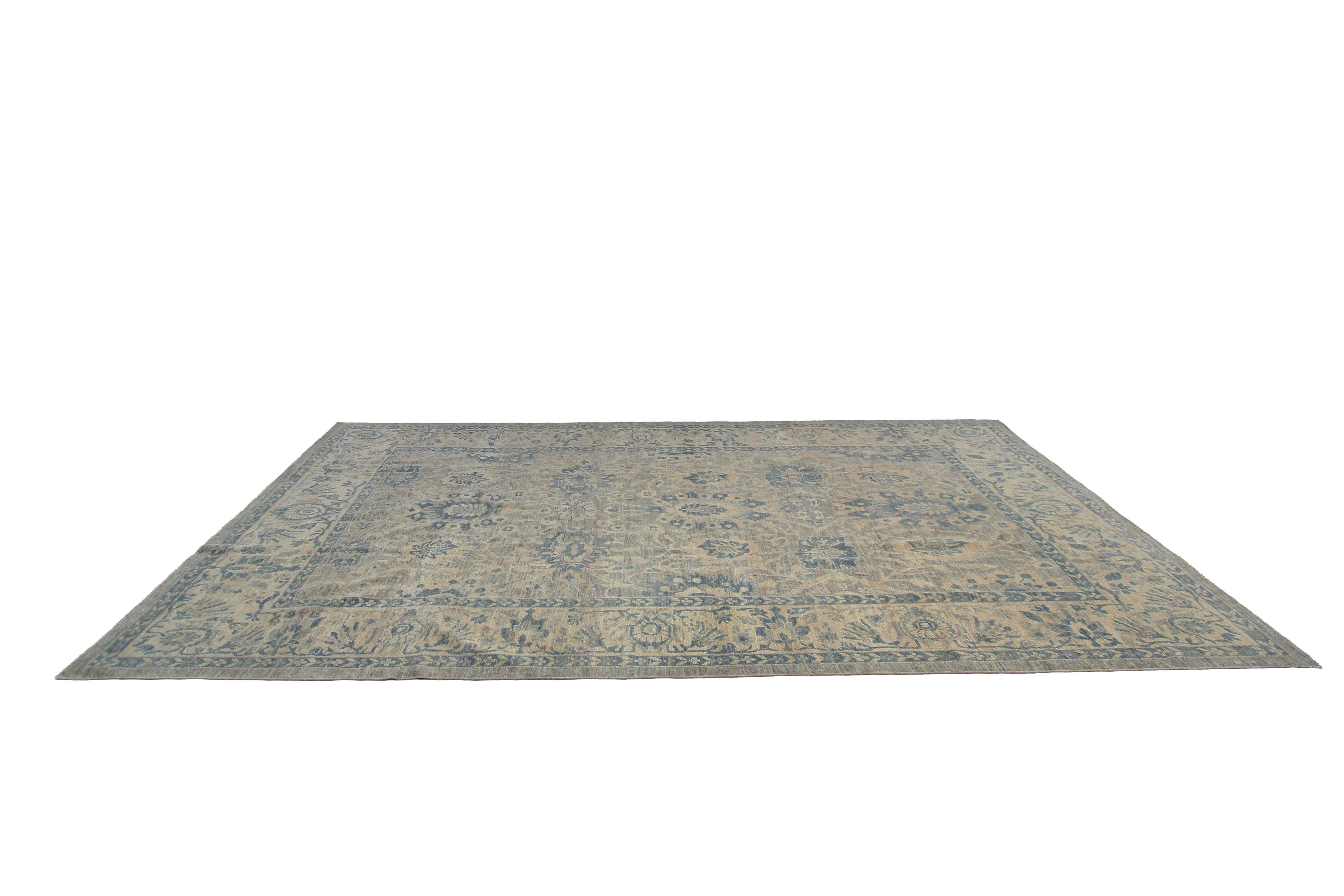 Wool Traditional Blue Handmade Sultanabad Rug  For Sale