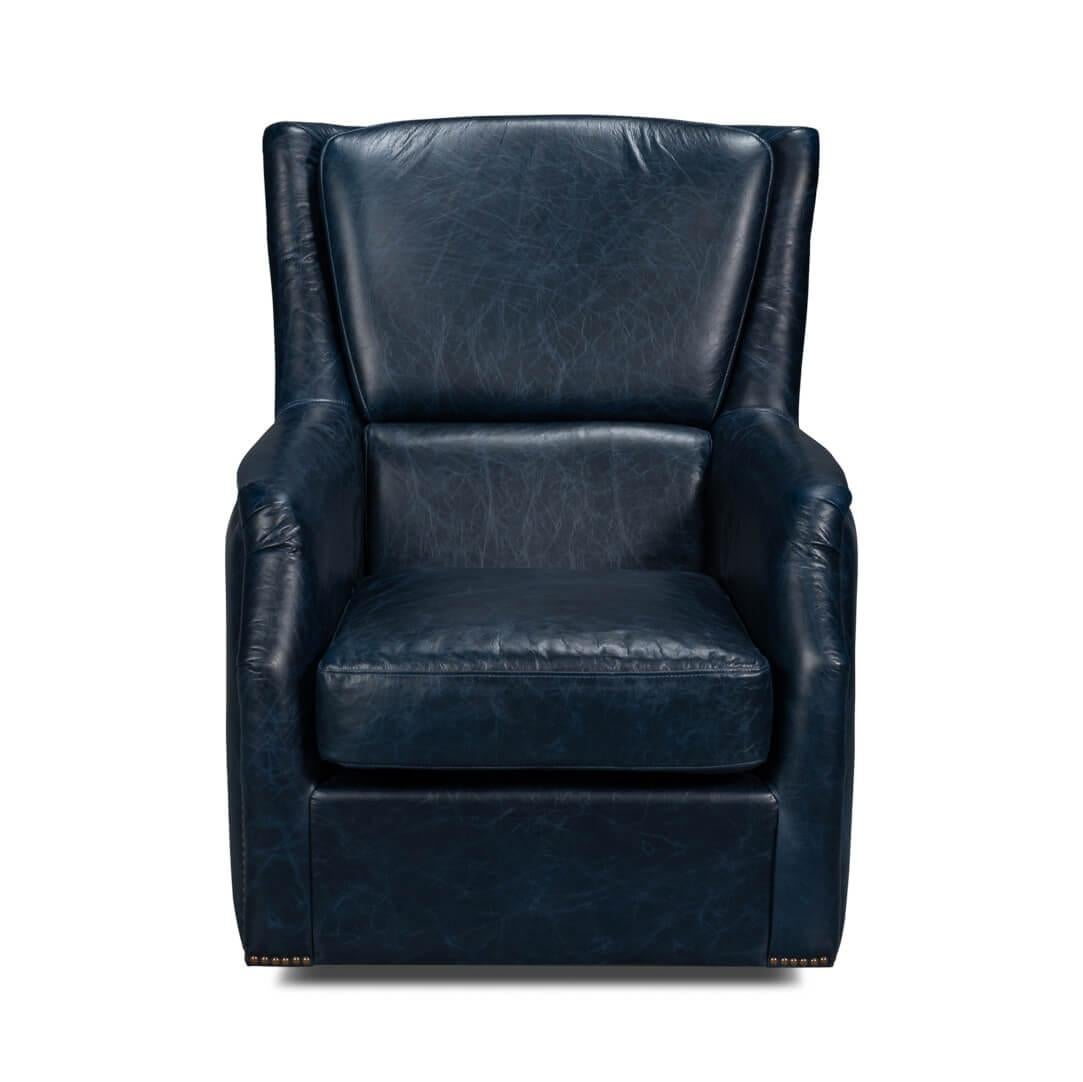Cette chaise classique est recouverte d'un cuir Chateau Blue classique et fabriquée avec du cuir Aniline pur de première qualité.

Dimensions : 31