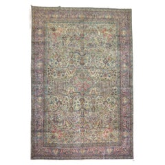 Grand tapis traditionnel Kerman bleu et rose de la collection Zabihi