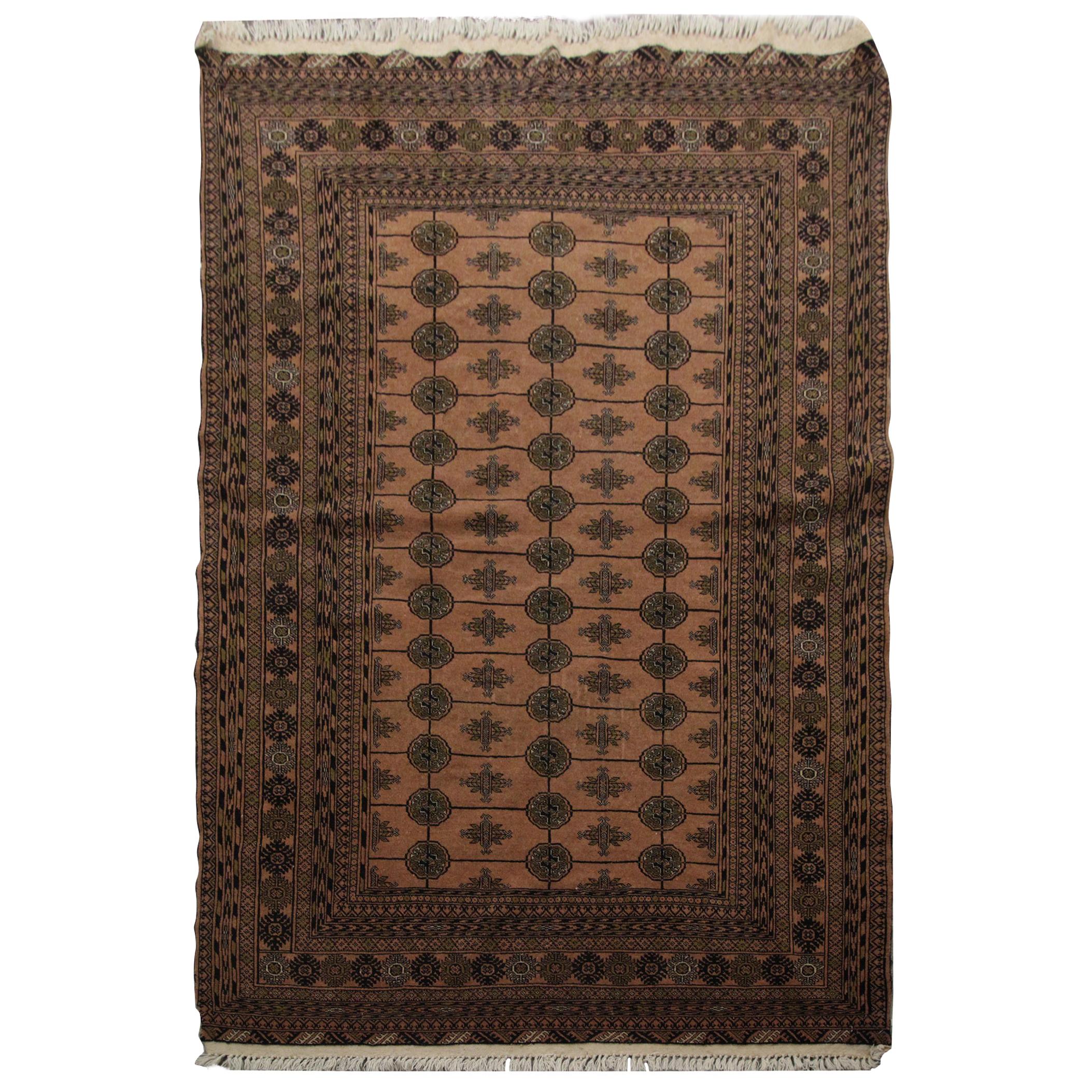 Traditional Bokhara Vintage Rug, Handmade Carpet Wool Rug for Bedroom