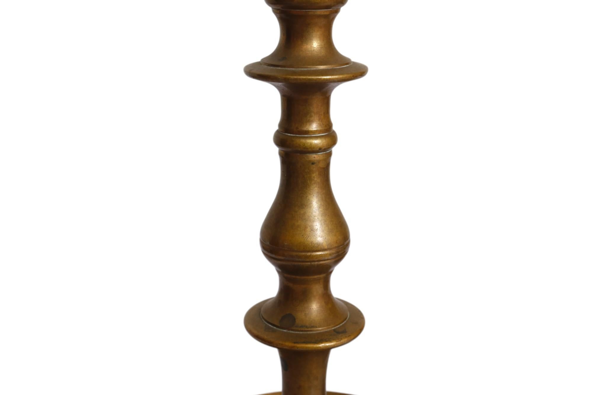 20th Century Traditional Brass Candlestick Holders, a Pair For Sale