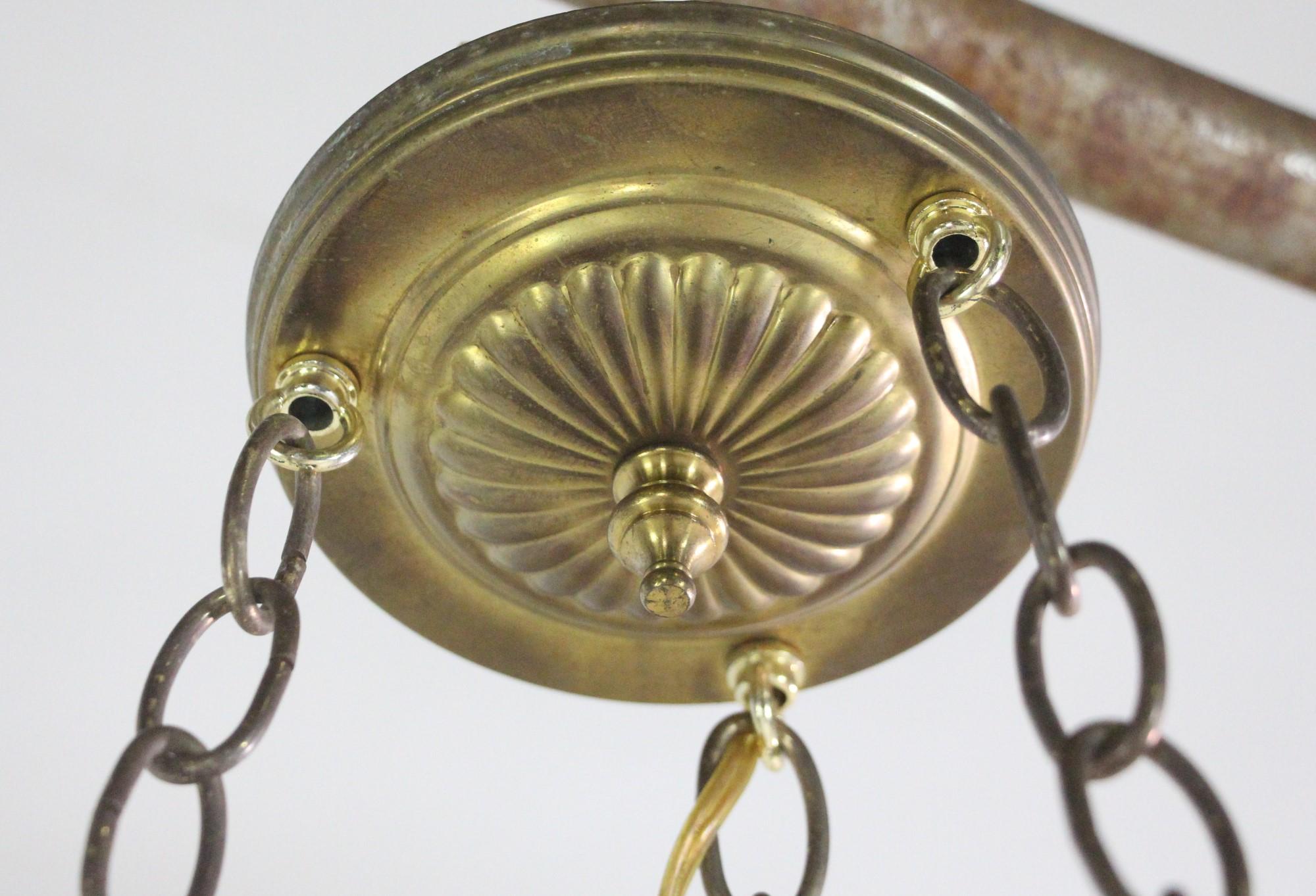 Traditional Brass Pendant Light Floral Hand-Painted Glass Shades 3 Lights 2