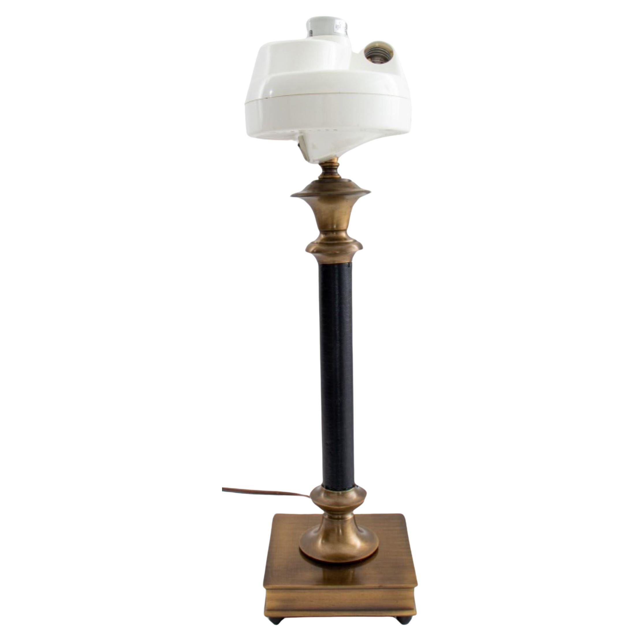 Traditional Brass & Vegan Leather Table Lamp For Sale