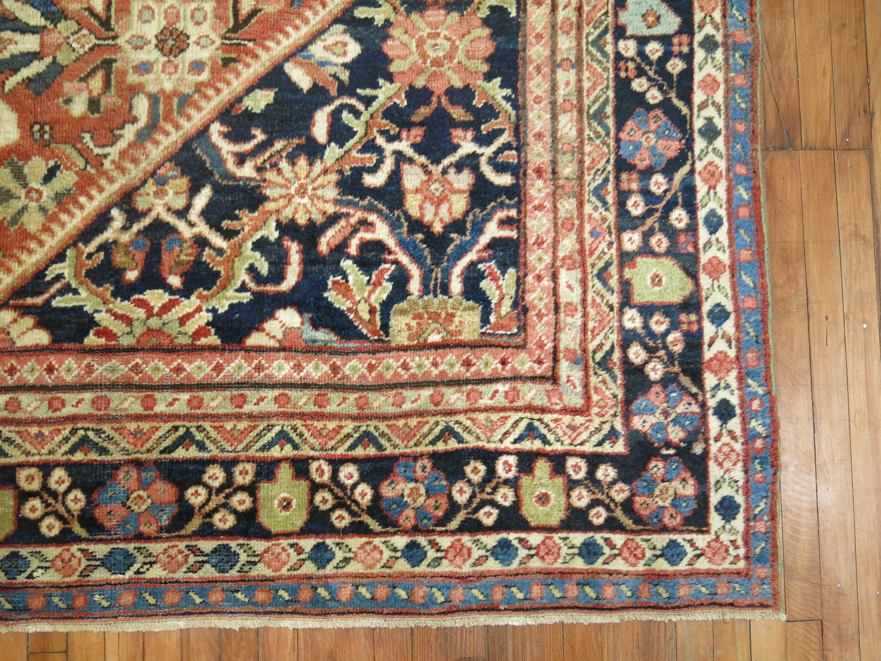 Tapis persan Mahal traditionnel de couleur brique, taille de pièce en vente 2