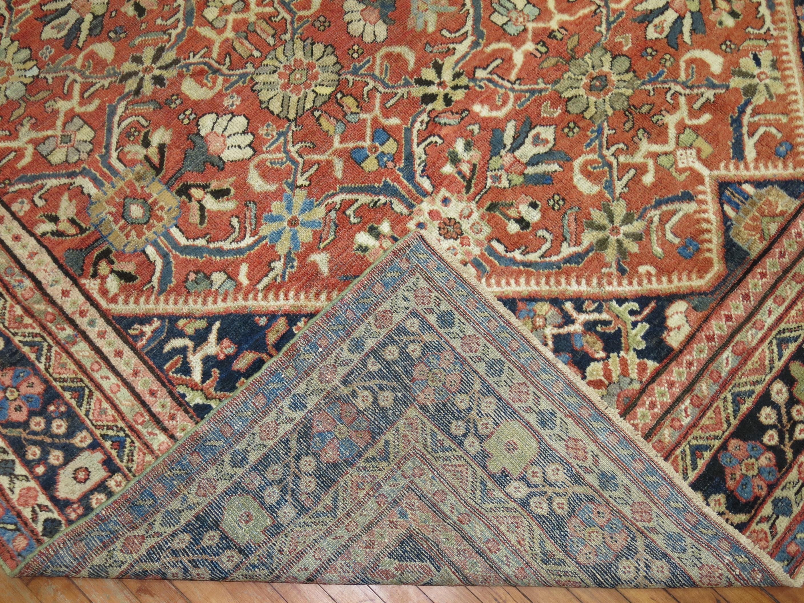 Hand-Knotted Traditional Brick Color Room Size Persian Mahal Rug For Sale