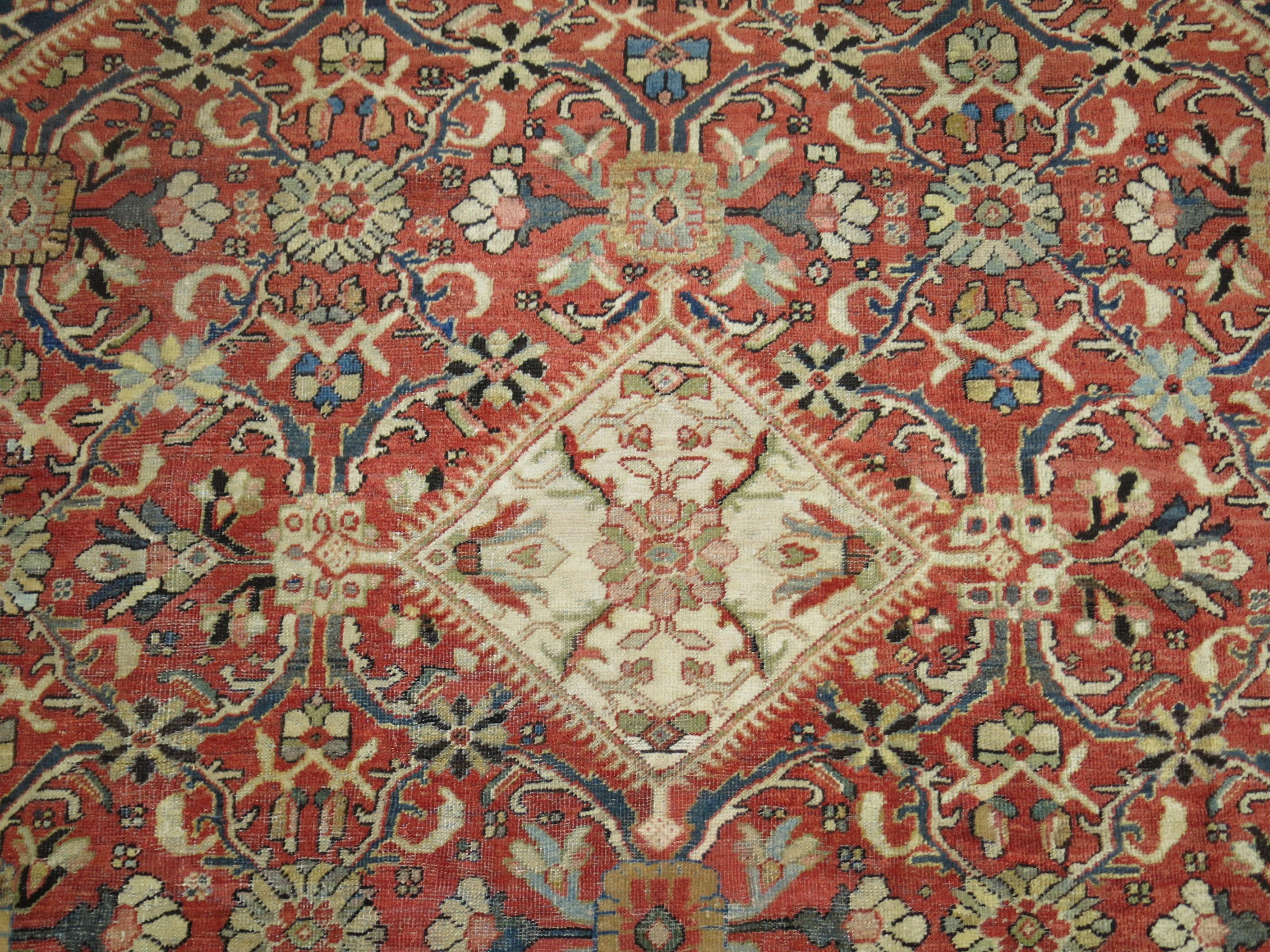 Laine Tapis persan Mahal traditionnel de couleur brique, taille de pièce en vente