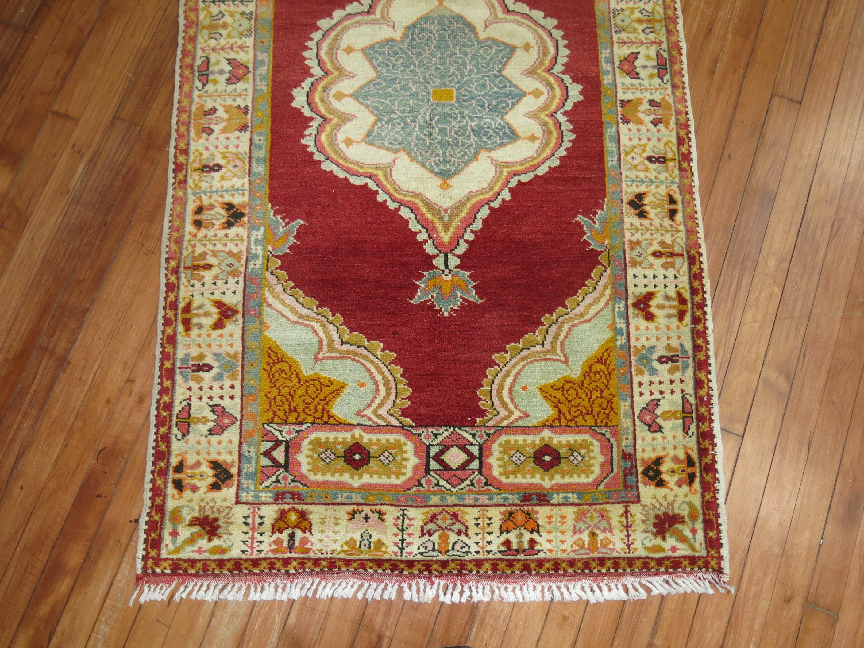 Hand-Knotted Traditional Bright 20th Century Turkish Runner For Sale