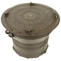 Traditional Bronze Thai Rain Drum with Frogs Made at the End of the 19th Century