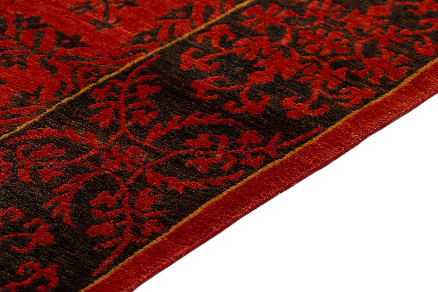 Hand-Knotted Traditional Brown and Red Runner For Sale