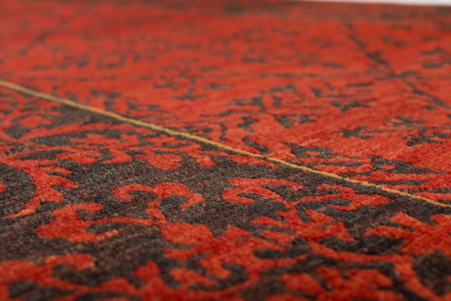 Contemporary Traditional Brown and Red Runner For Sale