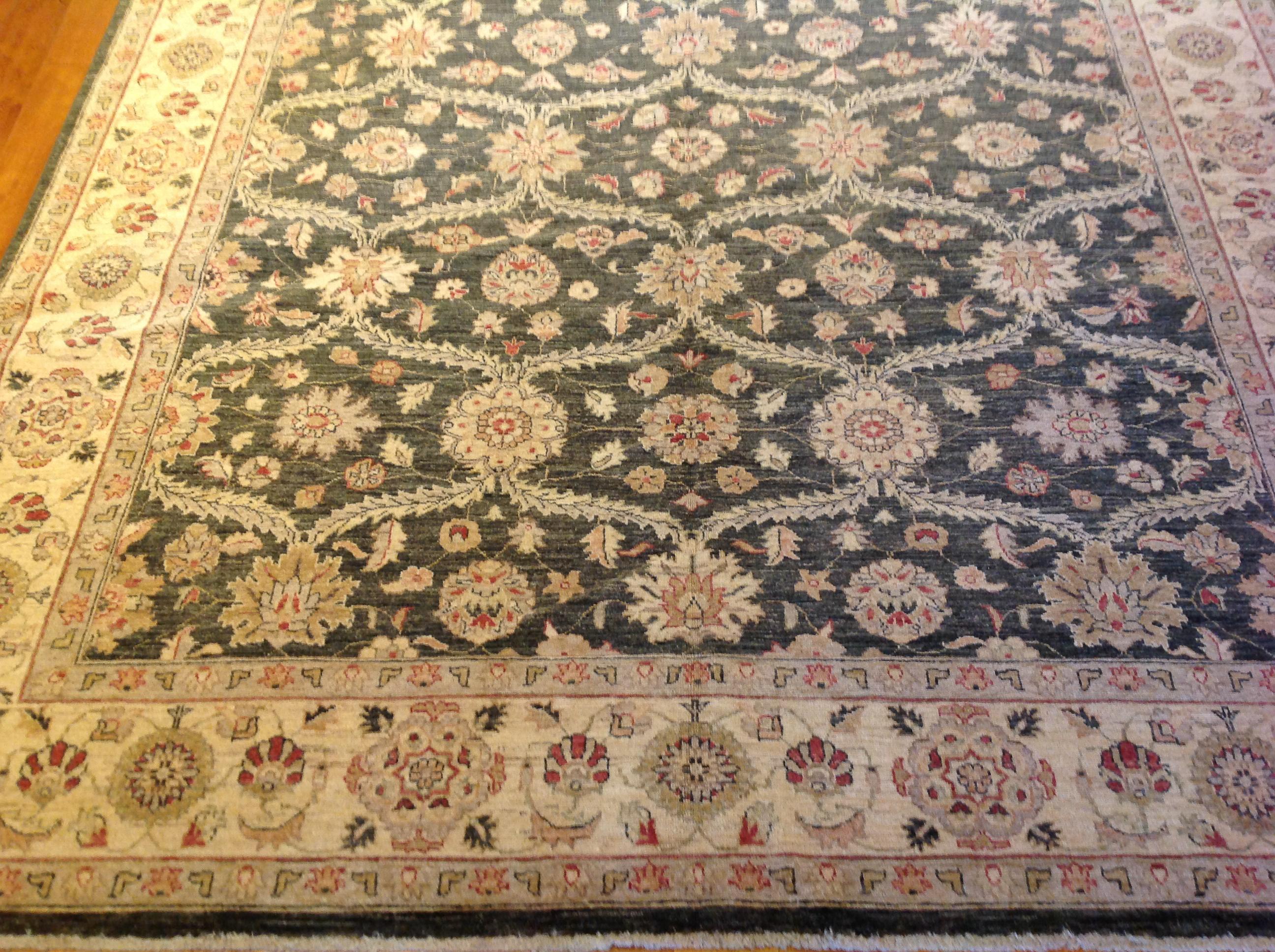 Hand-Knotted Traditional Brown Floral Pakistani Rug For Sale