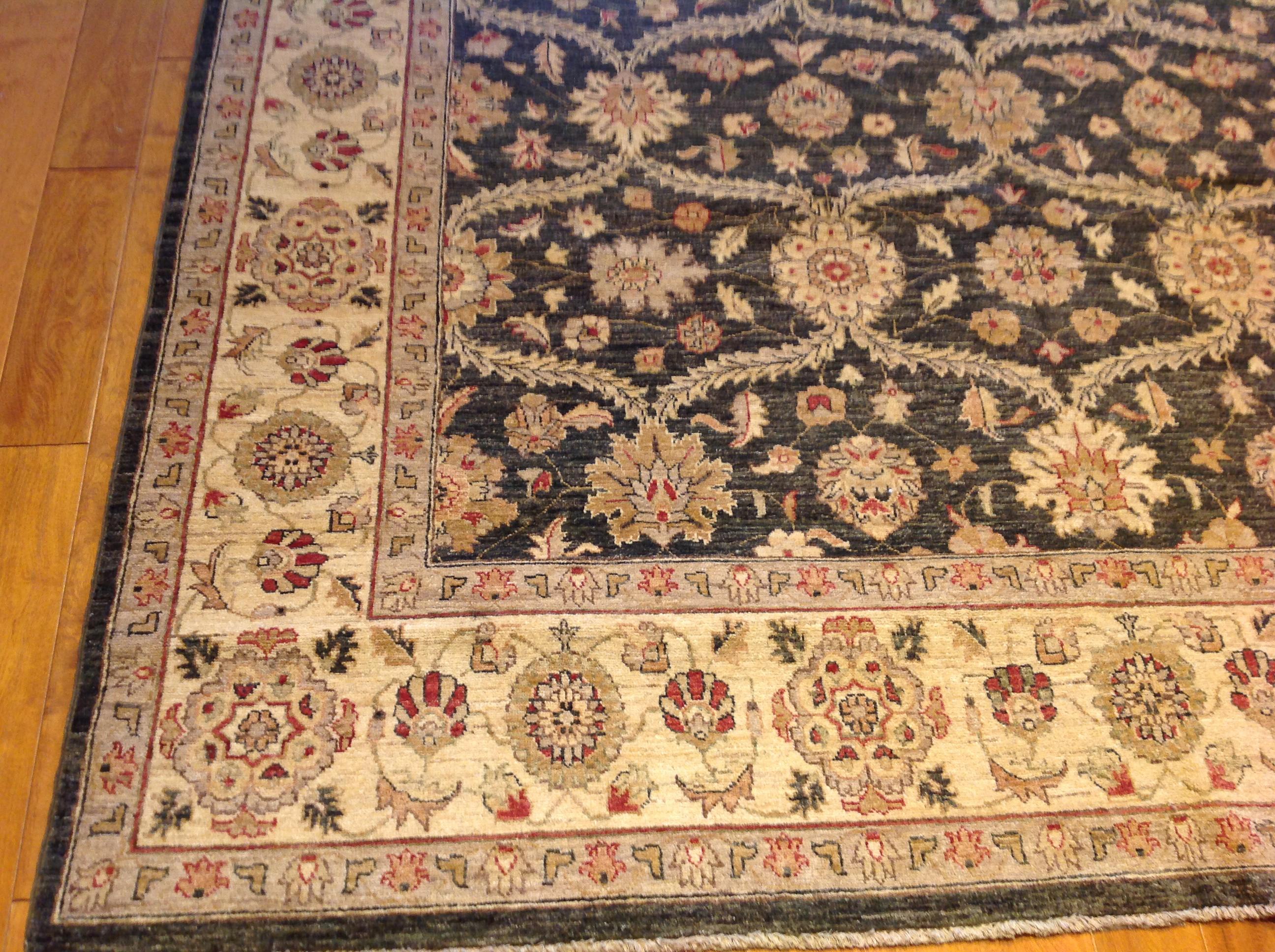 Contemporary Traditional Brown Floral Pakistani Rug For Sale