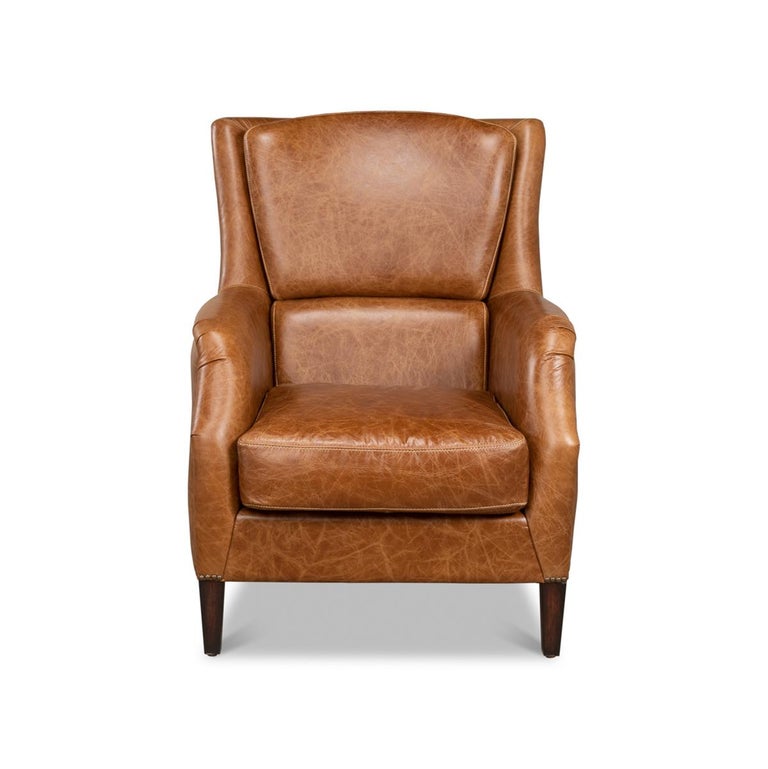 Traditional Brown Leather Armchair For Sale at 1stDibs