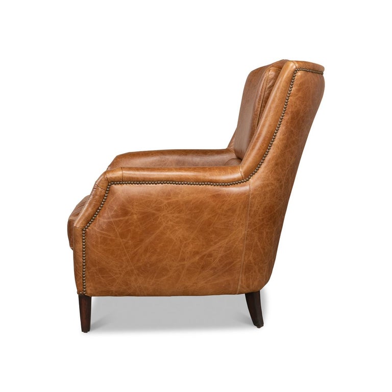 Traditional Brown Leather Armchair For Sale at 1stDibs