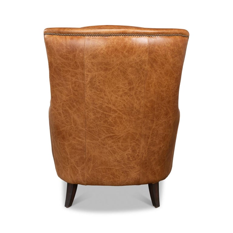 Traditional Brown Leather Armchair For Sale at 1stDibs