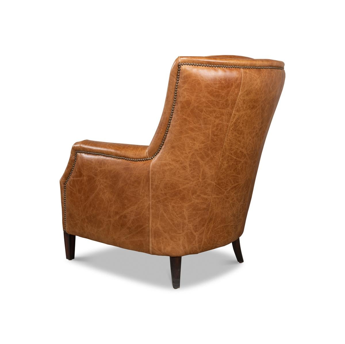 Asian Traditional Brown Leather Armchair For Sale