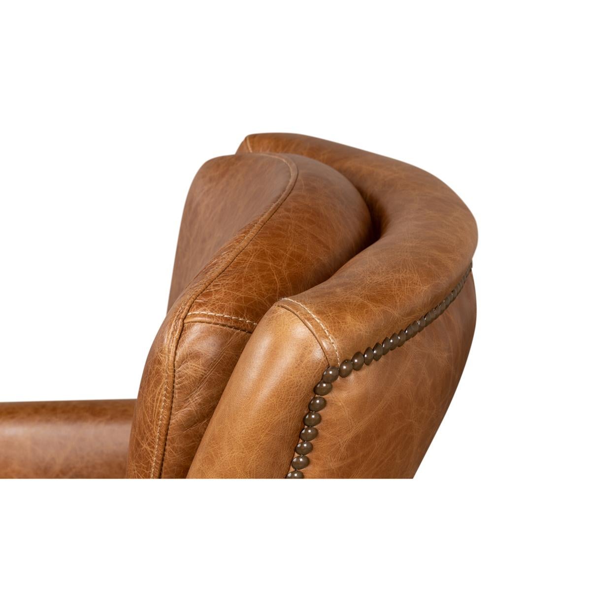 American Classical Traditional Brown Leather Armchair For Sale